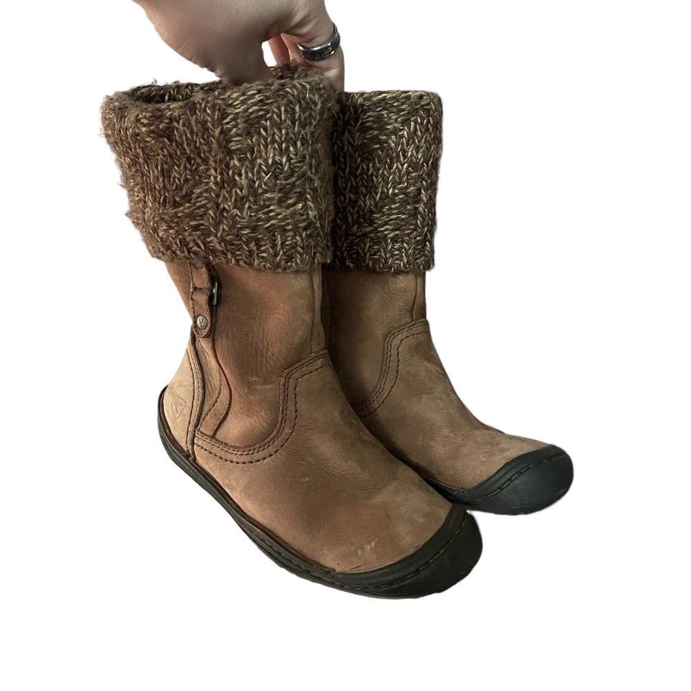 Keen Tan Brown Suede Leather Knit Cuff Winter Boots Size EU 35 / US 5